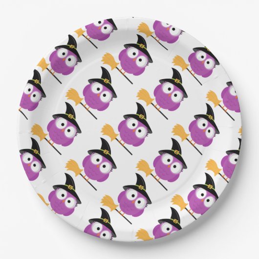 Halloween Papier Borden/Uil met Witch's Pet en Br Papieren Bordje (Voorkant)