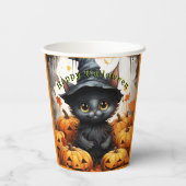 Halloween Papier Cups Zwart Kitten Pompoenen Papieren Bekers (Achterkant)