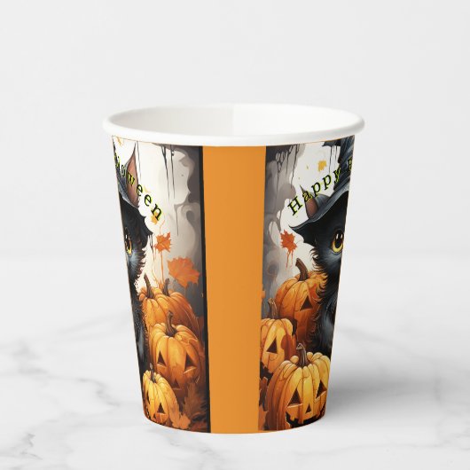 Halloween Papier Cups Zwart Kitten Pompoenen Papieren Bekers (Links)