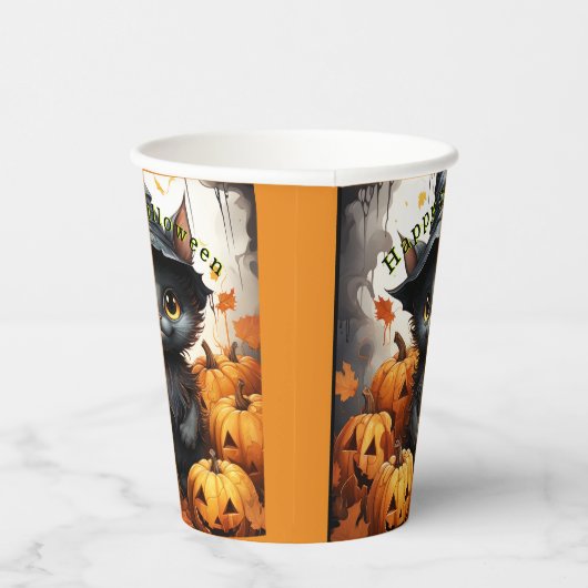 Halloween Papier Cups Zwart Kitten Pompoenen Papieren Bekers (Rechts)