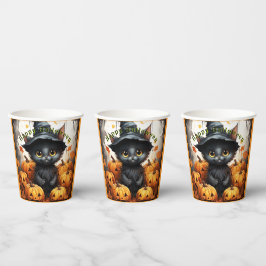 Halloween Papier Cups Zwart Kitten Pompoenen Papieren Bekers