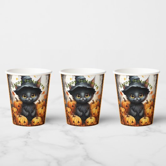 Halloween Papier Cups Zwart Kitten Pompoenen Papieren Bekers (Multi)