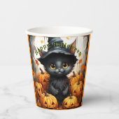 Halloween Papier Cups Zwart Kitten Pompoenen Papieren Bekers (Voorkant)