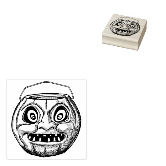 Halloween papier Mache Jack O'Lantern Rubberstempel (Gestempeld)