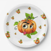 Halloween Papieren Borden – Grappig Pompoen Gezich Bordje (Voorkant)