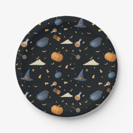 Halloween Papieren Borden — Pompoenen, Cauldrons & Bordje