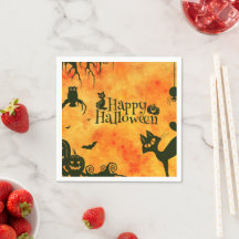Halloween Papieren Servetten Katten Vleermuizen Ui