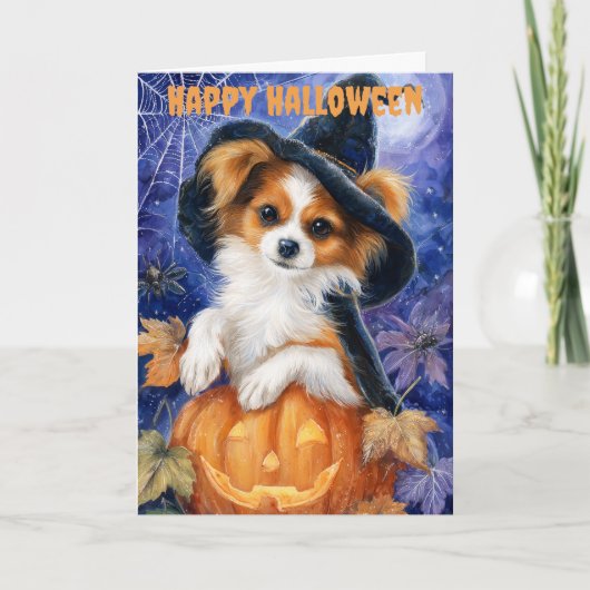 Halloween Papillon Dog Feestdagen Kaart (Voorkant)
