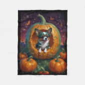 Halloween Papillon Puppy Wonen in een Pompoen Fleece Deken (Voorkant)