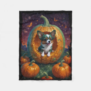 Halloween Papillon Puppy Wonen in een Pompoen Fleece Deken