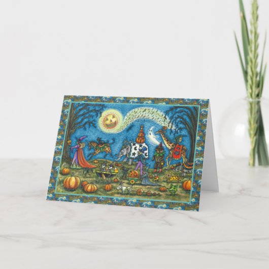 HALLOWEEN PARADE Witch Giraffe Zebra Skelly BLANK Feestdagen Kaart (Voorkant)