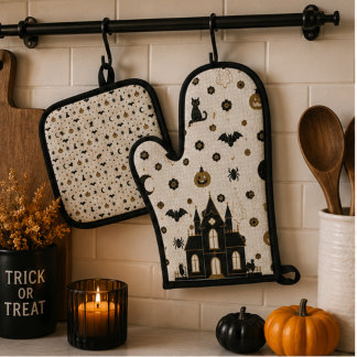 Halloween Parisian Bistro Mozaïektegel Behekste Hu Ovenwant & Pannenlap Set