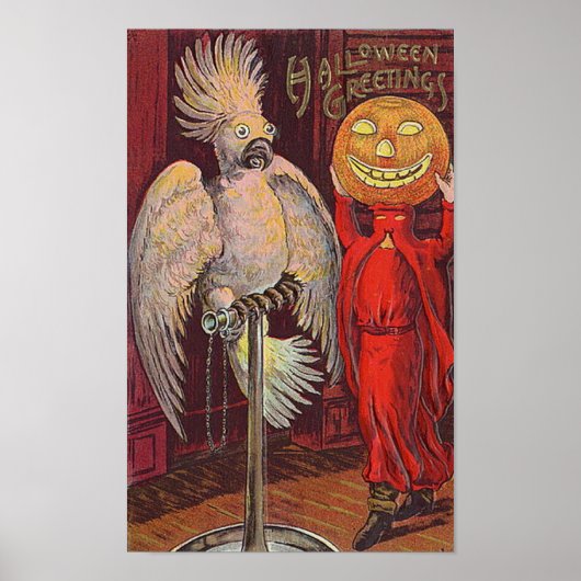 Halloween Parrot en Pumpkin Poster (Voorkant)