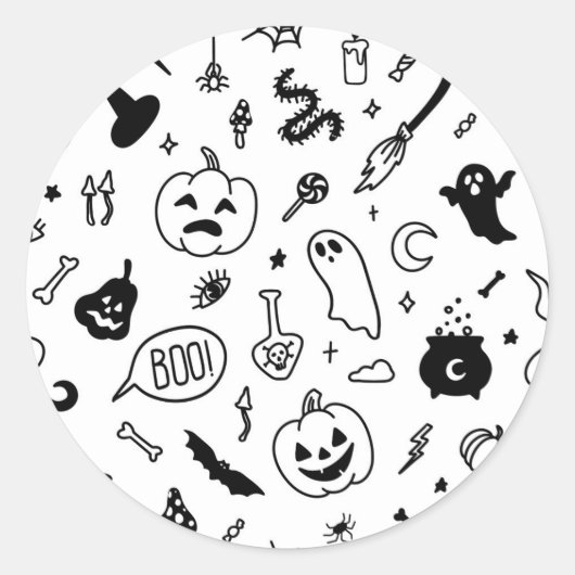 Halloween partij doodle patroon ronde sticker (Voorkant)