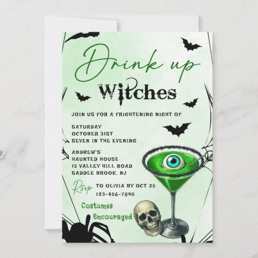 Halloween Partij Drinken Kaart (Voorkant)