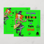 HALLOWEEN PARTIJ INVITE - KINDER - WITCHES/SPIDERS KAART (Voorkant / Achterkant)