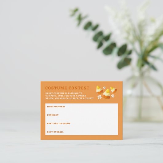 Halloween partij kostuum wedstrijd stembiljetten informatiekaartje (Staand voorkant)