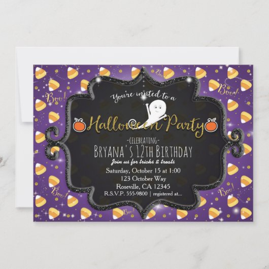 HALLOWEEN PARTITY Candy Corn Ghost Invitation Kaart (Voorkant)
