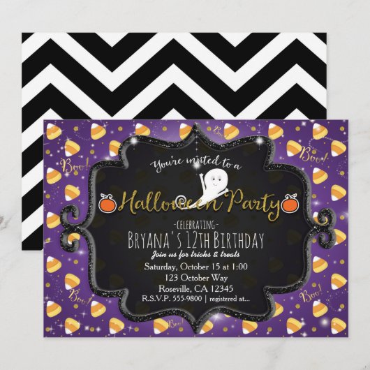 HALLOWEEN PARTITY Candy Corn Ghost Invitation Kaart (Voorkant / Achterkant)