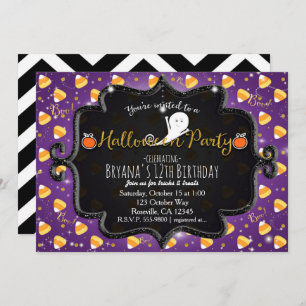 HALLOWEEN PARTITY Candy Corn Ghost Invitation Kaart