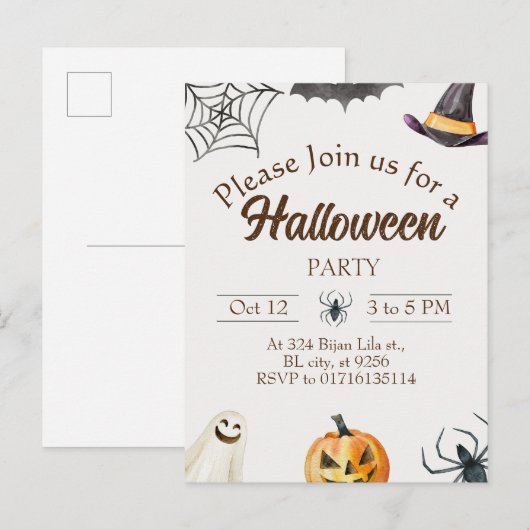 Halloween Party Aankondiging Briefkaart (Voorkant / Achterkant)