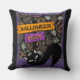 Halloween Party and Black Cat , Throw Pillow Kussen
