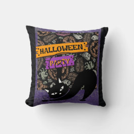 Halloween Party and Black Cat , Throw Pillow Kussen