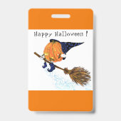 Halloween Party Badge Witch Pumpkin Flying Broom (Achterkant)