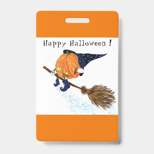 Halloween Party Badge Witch Pumpkin Flying Broom (Voorzijde)