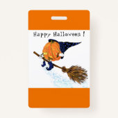 Halloween Party Badge Witch Pumpkin Flying Broom (Voorkant)
