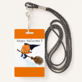 Halloween Party Badge Witch Pumpkin Flying Broom (Achterkant met draagriem)