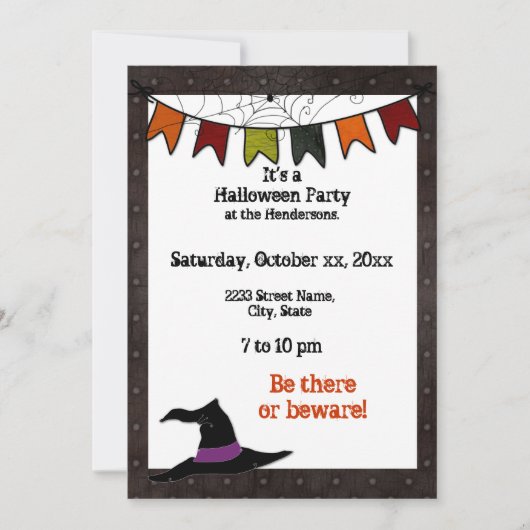 Halloween Party Banner Invitation Black Grunge Kaart (Voorkant)