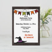Halloween Party Banner Invitation Black Grunge Kaart (Staand voorkant)