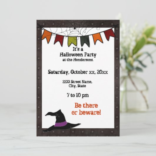 Halloween Party Banner Invitation Black Grunge Kaart (Staand voorkant)