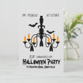 Halloween party bat chandelier zwart-oranje kaart (Staand voorkant)