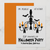 Halloween party bat chandelier zwart-oranje kaart (Voorkant / Achterkant)