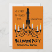 Halloween party bat chandelier zwart-oranje kaart (Voorkant)