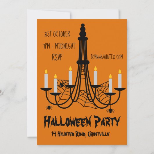 Halloween party bat chandelier zwart-oranje kaart (Voorkant)
