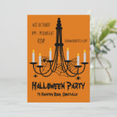 Halloween party bat chandelier zwart-oranje kaart (Staand voorkant)