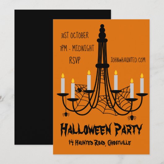 Halloween party bat chandelier zwart-oranje kaart (Voorkant / Achterkant)