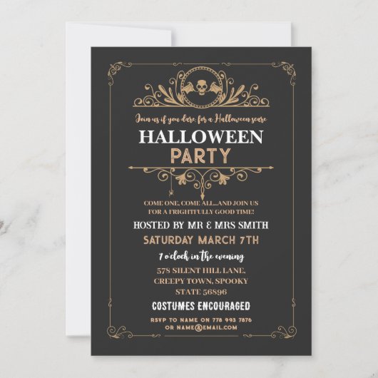 Halloween Party Bat Skull Zwart Gotisch Lijst Kaart (Voorkant)
