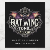 Halloween Party Bat Wing Tonic Elixir Wijnlabel Wijn Etiket (Enkel label)