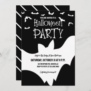 Halloween Party Bat Zwart-wit Spooky Kostuum Kaart