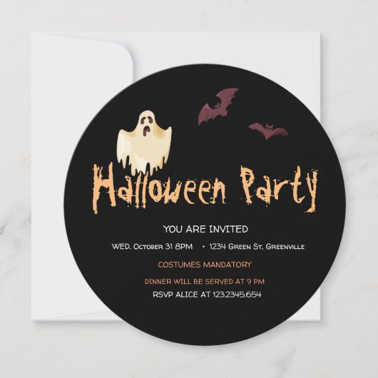 Halloween Party Bats and Ghosts Ronde Uitnodiging (Voorkant)