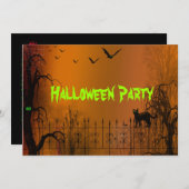 Halloween Party Bats en Black Cat Uitnodiging (Voorkant / Achterkant)