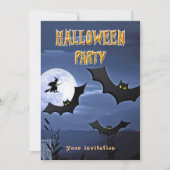 Halloween Party Bats Flying Witch Uitnodiging (Voorkant)