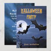 Halloween Party Bats Flying Witch Uitnodiging (Voorkant / Achterkant)