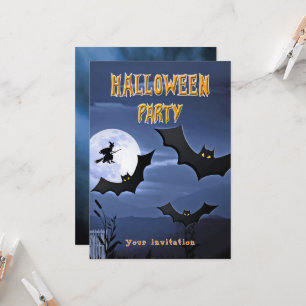 Halloween Party Bats Flying Witch Uitnodiging