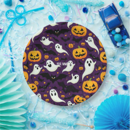 Halloween Party Bats Pompoen enge Patroon Paarse Papieren Bordje
