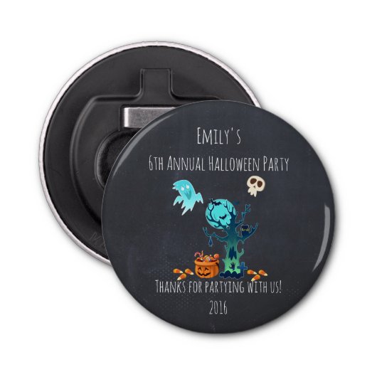 Halloween Party Bedankt Ghost Bats Skulls & Snoep Button Flesopener (Voorkant)